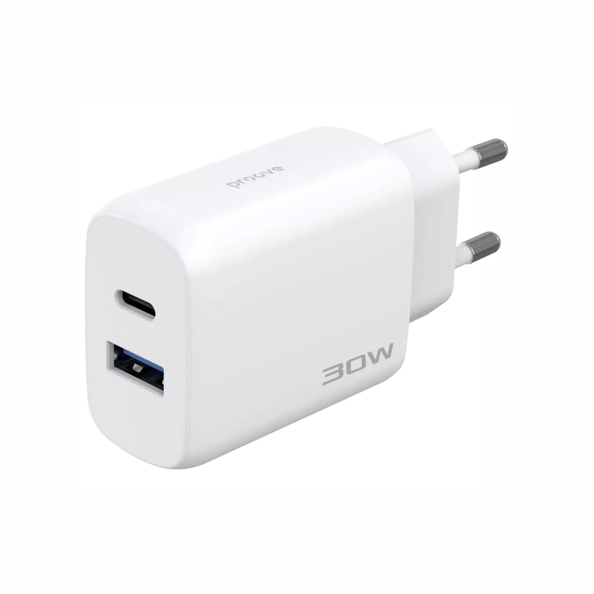 СЗУ Proove Silicone Power 2 30W (Type-C + USB) + Cable Type-C to Type-C (1m) (white)